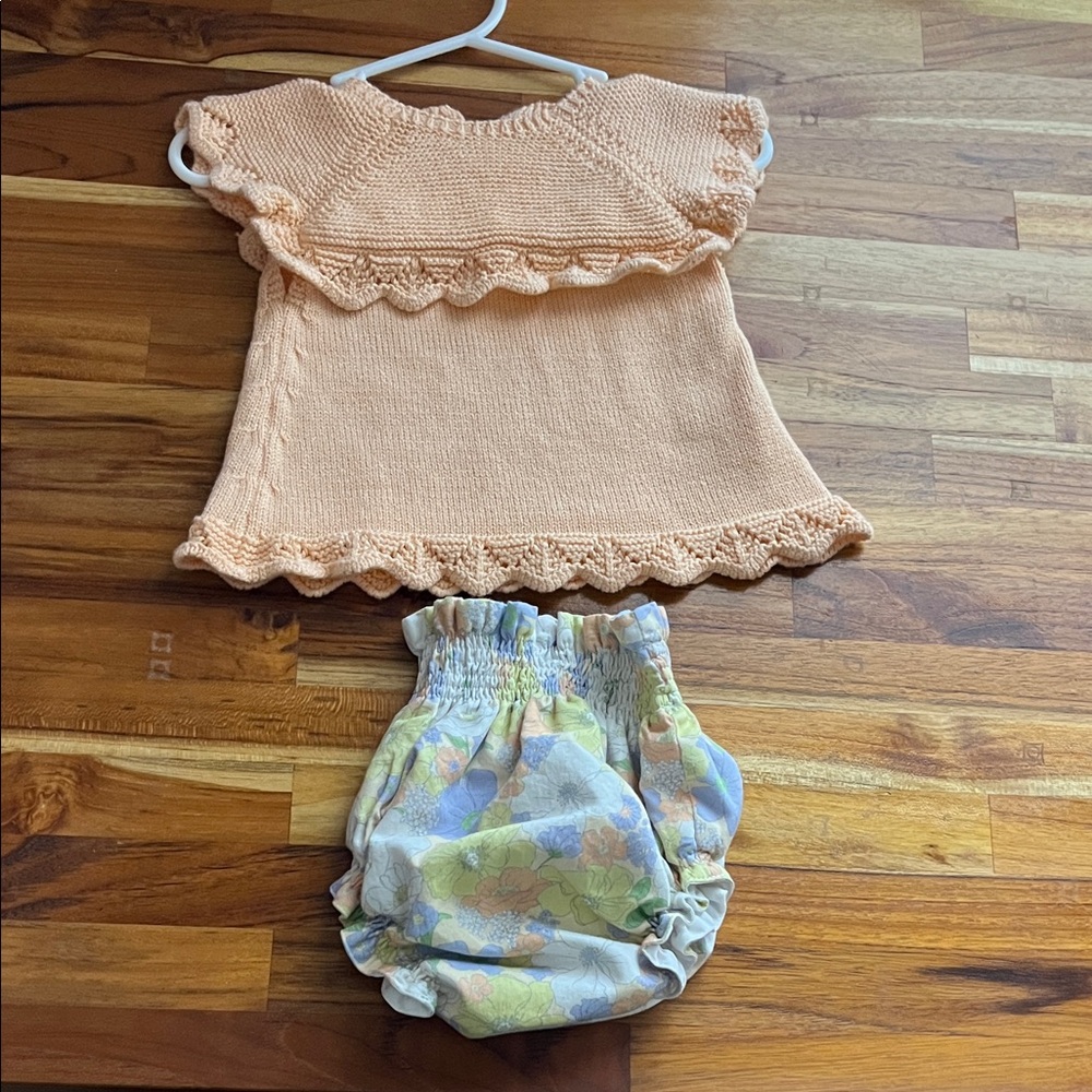 Charming Knit Dress and Floral Diaper Cover Set